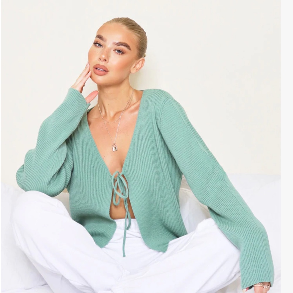 prettylittlething tie cardigan
